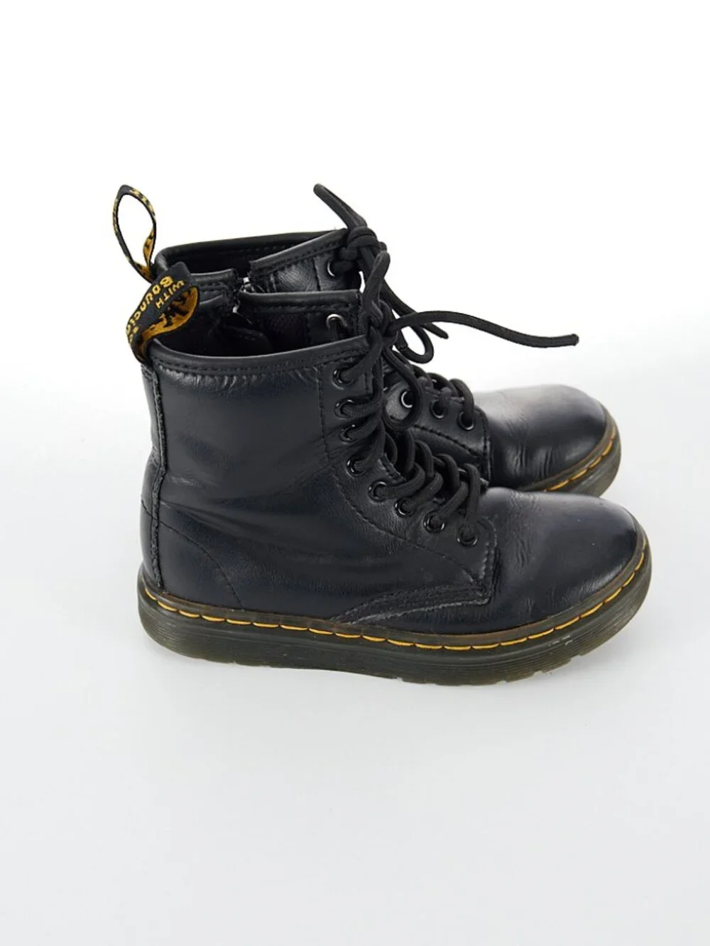 Dr. Marten's Doc's Zavala J Youth Black Leather Combat Lace Up Boots Kid Size 12